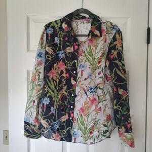 Cino Floral Button Down Shirt Birds L